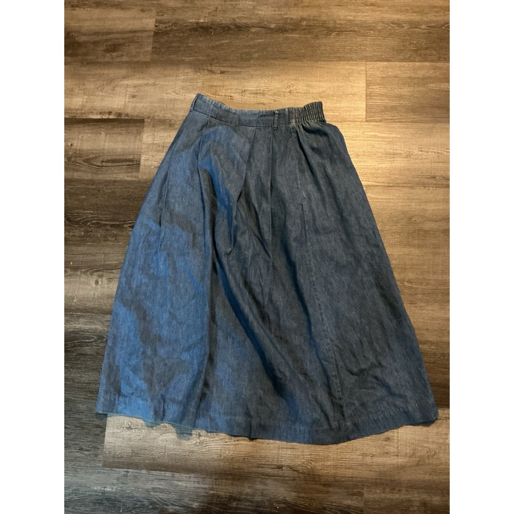 Talbots Womens Size 10 Blue Denim Maxi Skirt Long Elastic Waist Cotton A-Line